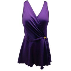 Roxanne Bra Sized 36 Vneck Sarong One Piece Swimsuit Purple